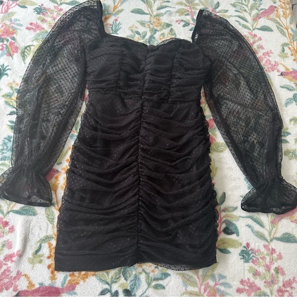 Lulu's Black Ruched Mesh Bodycon Mini Dress size Small - Picture 6 of 10